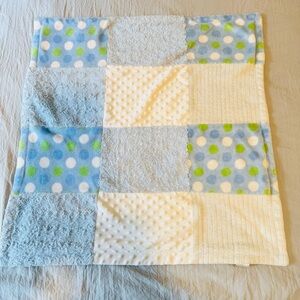Sutton Baby Lovey Security Blanket Blue White Green Polka Minky Dots Patchwork